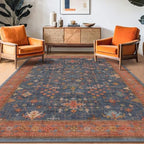 Hazo Haus 6x9 Dining Room Rugs for Under Table - Washable Area Rug for Living Room, Low Pile Non-Slip Rugs for Bedroom - Navy Blue & Terracotta Vintage Boho Eclectic Home Decor - Image 3