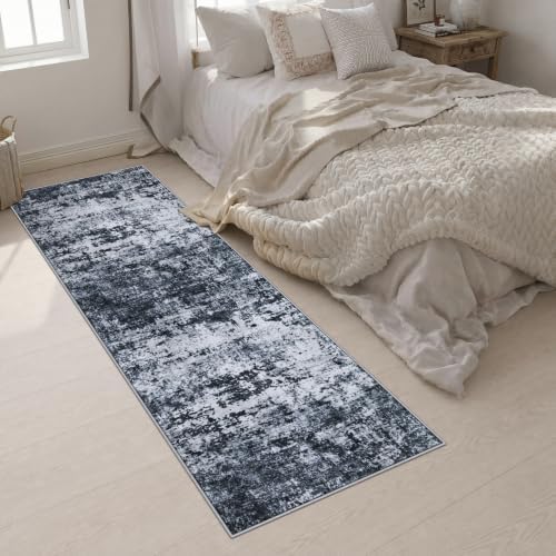 2.6x10 Washable Runner Rug:Modern Abstract Indoor Carpet Black - Image 4