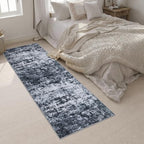 2.6x10 Washable Runner Rug:Modern Abstract Indoor Carpet Black - Image 4