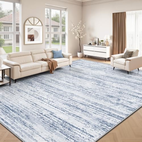 Area Rug 9x12 Living Room Rugs: Washable Modern Rug Large Non-Slip Soft Rugs Stain Resistant Printed Rug Indoor Carpet for Bedroom Kitchen Dining Room Nursery Playroom Home(Dark Blue, 9'x12') by ZomfyRugs
