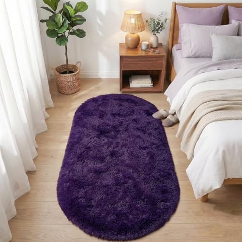 2.6x5.3 Grape Purple Fluffy Soft Oval Rug Non-Slip for Bedroom Dorm Hallway - Image 2