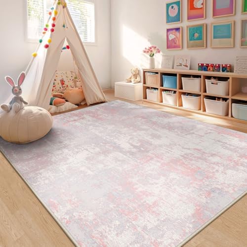 RELEANY Washable 6'x9' Abstract Area Rug for Living Room Gray Pink - Image 6