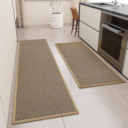 SUMLANS Kitchen Mats Set of 2 PCS for Floor, Washable Non Slip Rugs, Brown - Image 3