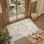 Madane Washable Area Rug 2x3 Small Entryway Rugs Non-Slip, Ivory/Brown by Madane