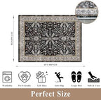 3x4 Entryway Rug Washable Non-Slip–Boho Floral Stain-Resistant Small Area Rug for Kitchen Bedroom Bathroom – Soft Low-Pile Thin Indoor Door Mat (Black,3x4) - Image 2