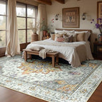 RELEANY Washable Area Rug, Large 10'x12', Beige/Carbon Grey/Orange - Image 3