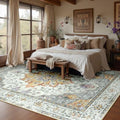 RELEANY Washable Area Rug, 6'x8', Beige/Carbon Grey/Orange by RELEANY