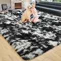 Noahas 4x6 Tie-Dyed Black and White Fluffy Area Rug Non-Slip for Bedroom by ModernHomeDecor
