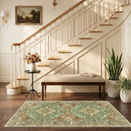 RELEANY Washable Area Rug, Runner 2'6"x5', Brick/Brown/Green by RELEANY