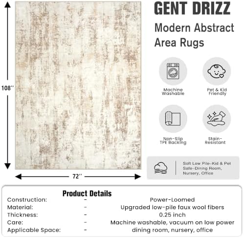 6x9 Area Rugs for Living Room: Washable Abstract Beige Grey Bedroom Carpet - Image 2