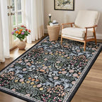 PLHXFR Area Rug Living Room: 3x5 Floral Washable Boho Carpet Dark Black - Image 4