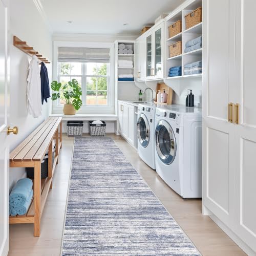 2x10 Runner Rug Non Slip,Washable Hallway Runner Rug,Blue by Restydon
