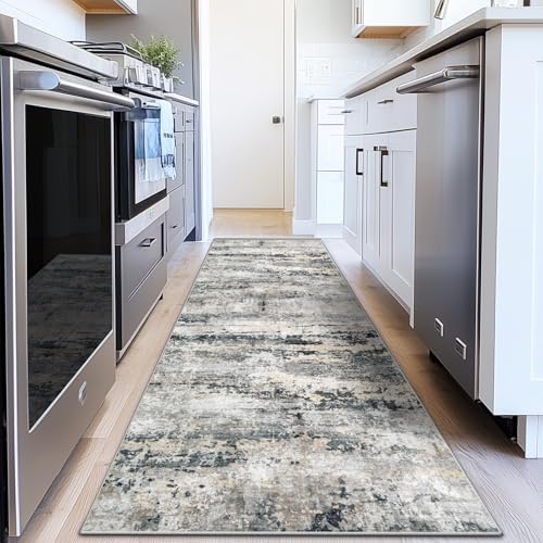 pmtsns Area Rugs 2x8 Runner Rug: Washable Hallway Rug Modern Abstract Neutral Soft Non-Slip Low-Pile Indoor Carpet for Kitchen Bedside Entrance Laundry (Black Grey Brown, 2'x8') by pmtsns
