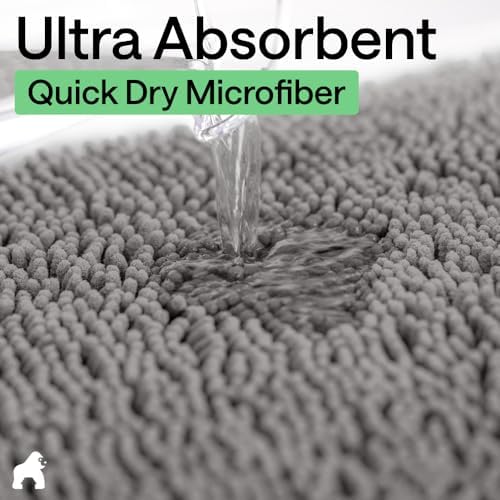 GORILLA GRIP Bath Rug Mat for Bathroom, Absorbent Chenille, 42x24 Gray - Image 5
