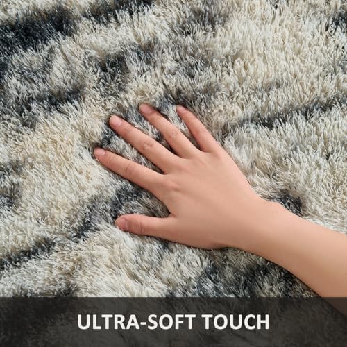 Ophanie 9x12 Black Gold and Grey Area Rugs for Living Room,Large Dark Black Gold Fluffy Shag Fuzzy Plush Soft Carpets,Floor Shaggy Rugs for Bedroom,Carpet for Boys Decor with Over 99 pcs Pile fibers - Image 2