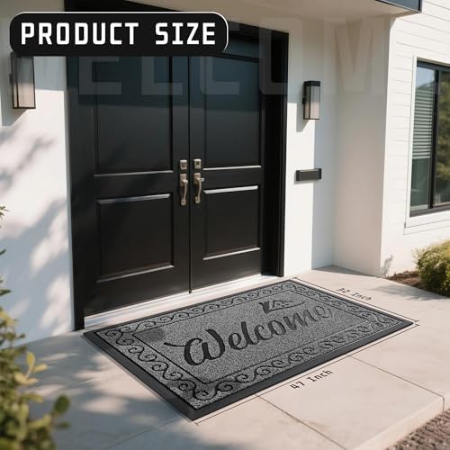 Yimobra Welcome Mat, Heavy Duty Sturdy Door Mats for Home Entrance Outdoor Indoor, Front Doormat for Outside Patio Floor Entry Porch Garage Office, Waterproof, Low Profile, 47X32 Inches, Black Grey - Image 3