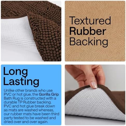 GORILLA GRIP Bath Rug Mat for Bathroom, Absorbent Chenille, 24x17 Brown - Image 3