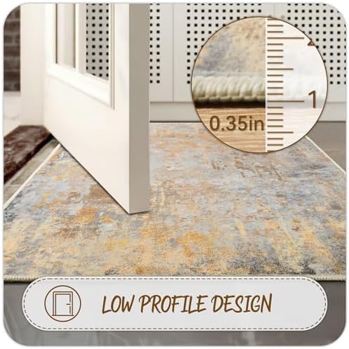 2x5 Beige Gold Rug Runners for Hallways Kitchen Non Slip Washable Entryway Runner Rugs with Rubber Backing 5ft Long Carpet Runner for Laundry Room Bedroom, Low Pile Stain & Fade Resistant - Image 4