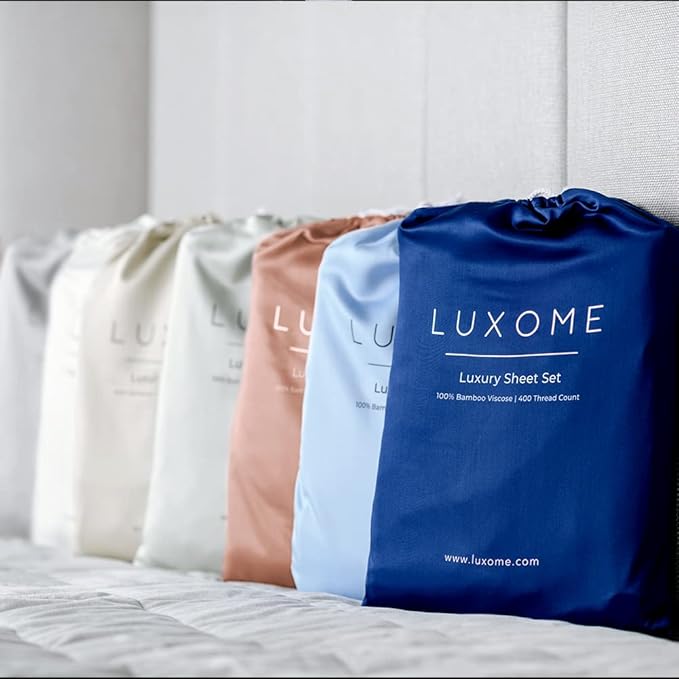 LUXOME Luxury Sheet Set | 100% Rayon (Viscose) from Bamboo | Twin XL - Stone | Deep Pockets | 3-Piece Set (Fitted, Flat, Pillowcase)