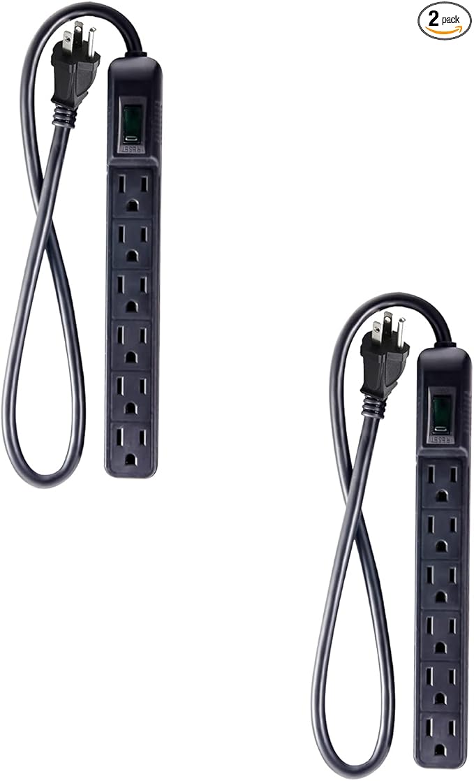 GoGreen Power Inc. (G-16103MINBK-2) 6 Outlet Surge Protector, 2FT Cord, Black, 2 Pack