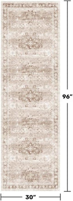 Hazo Haus Beige Washable 2'6"x8' Wide Hallway Runners, Kitchen Runner Rug, Non-Slip & Stain Resistant Long Floor Rug, Neutral Boho Floral Decor (2'6"x8' Beige/Latte) - Image 2