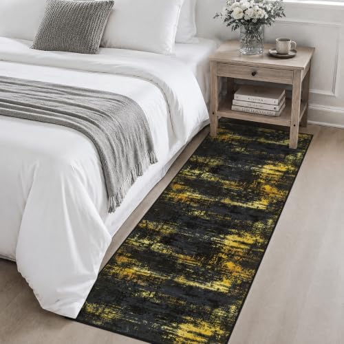 2x6 Washable Runner Rug：Modern Abstract Soft Carpet Black Gold - Image 4