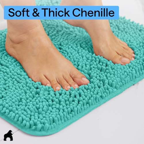 GORILLA GRIP Bath Rug Mat for Bathroom, Absorbent Chenille, 30x20 Turquoise - Image 4