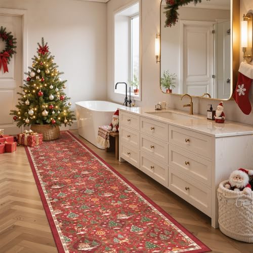 Madane Christmas Runner Rugs for Hallway 2x12, Red Washable Kitchen Rug - Image 3