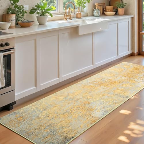 Runner Rug for Kitchen Hallways Runner Rug Non Slip 2'6''x8' Washable Long Runner Rugs with Rubber Backing Soft Abstract Carpet Runner for Entryway, Kitchen, Bedroom, Bathroom (Orange, Silver & Gray) - Image 2