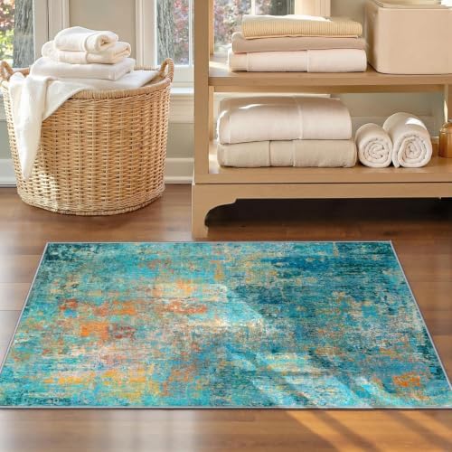 RELEANY Washable 3'x5' Abstract Area Rug for Living Room Teal Multi - Image 5