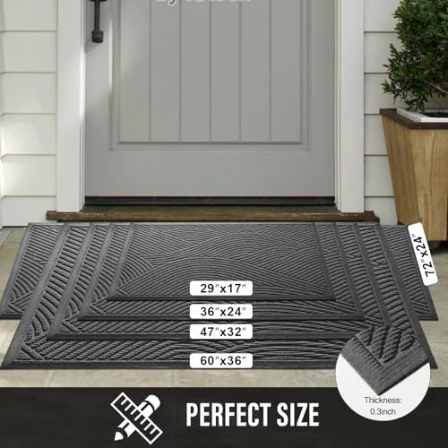 HIYARD Sturdy Front Door Mat, Absorbent Muddy Dirt Resist Welcome Door Mats Outdoor Indoor, Stain and Fade Resistant, Non-Slip Backing Entry Mat Low Profile Doormat for Entryway, 72×24, Grey - Image 2