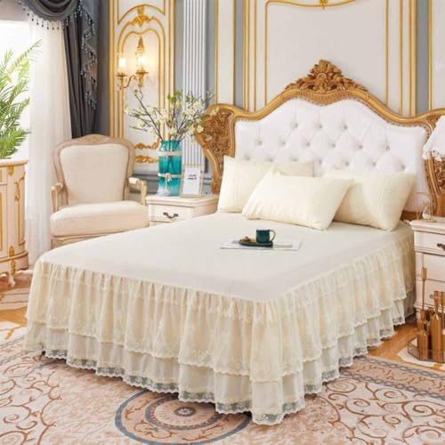 Double Lace Bed Skirt for King Bed - 17in. Drop, Easy Fit Ruffle Bedskirt Wrap Around Bed Skirt, Anti Wrinkle & Fade Resistant - Image 2
