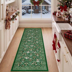 2x6 Christmas Runner Rug for Hallway,Washable Kitchen Rugs,Green - Image 4