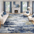 8x10 Area Rug for Living Room, Abstract Washable Large Rugs, Dark Blue by Lofus