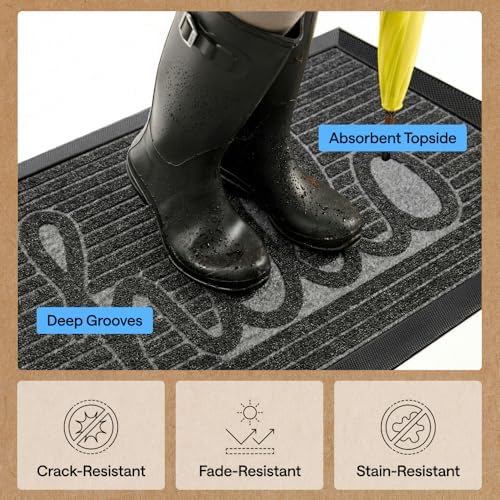 GORILLA GRIP WeatherMAX Door Mat, Indoor Outdoor, 35x23, Dark Gray Hello - Image 5