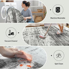 2'6''x8' Runner Rugs Washable Rug:Modern Abstract Hallway Black Grey Carpet - Image 5