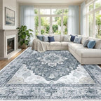 RELEANY Washable Area Rug, Large 10'x12', Grey/White/Beige by RELEANY