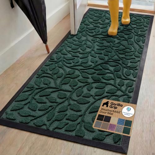 GORILLA GRIP WeatherMAX Door Mat, Indoor Outdoor, 72x24, Green Vine Leaves by GorillaGrip