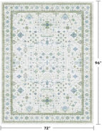 Hazo Haus Cream Oushak 6x8 Bedroom Rug - Boho Floral Cool Blue and Green, Washable Low Pile Non-Slip Ultra-Thin Large Area Rugs for Bed Room, Living Room - Image 2