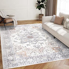 Amada 5x7 Washable Area Rug for Living Room, Taupe, Boho Vintage Pattern - Image 5