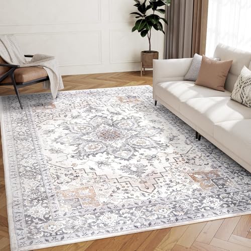 Amada 5x7 Washable Area Rug for Living Room, Taupe, Boho Vintage Pattern - Image 5