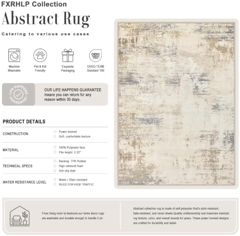 Area Rug Living Room: 4x6 Modern Washable Soft Carpet Beige Brown - Image 2