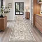 Madane Hallway Runner Rug 2'6''x16' Kitchen Runners Vintage, Brown/Gold - Image 4