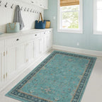 Hazo Haus Teal 3x6 Wide Non Slip Kitchen Rug - Washable Front Door Runner Indoor Entrance, Vintage Floral Pattern Indoor Decor, Non Slip Soft Low Pile Fade Resistant - Image 3