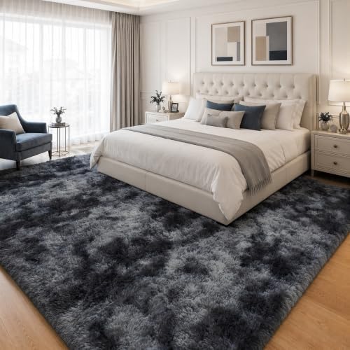 PLHXFR 8x10 Area Rugs Living Room: Fluffy Bedroom Soft Shag Rug Black Grey - Image 3