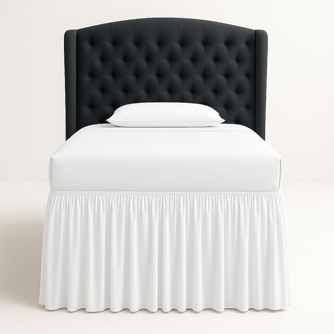 Cottingon Dorm Bed Skirt Twin XL 32" with Split Corners, 100% Microfiber Soft and Stylish, College Room Essential, Extra Long Dust Ruffle for Extended Beds, White