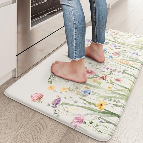 KIMODE Anti Fatigue Kitchen Mat,Boho Floral Kitchen Floor Mats Non Slip by StayinComfortCookwithJoy