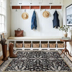 4x5 Kitchen Rug Washable Non-Slip – Soft Low Pile Indoor Carpet for Entryway Bathroom Living Room Bedroom – Boho Floral Small Throw Area Rug (Black,4x5) - Image 4