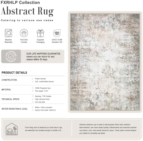 8x10 Area Rug Living Room Rug: Washable Modern Abstract Soft Thin Rug Indoor Floor No Slip Stain Resistant Carpet for Bedroom Dining Room Farmhouse Nursery Home Office - Brown Grey - Image 2