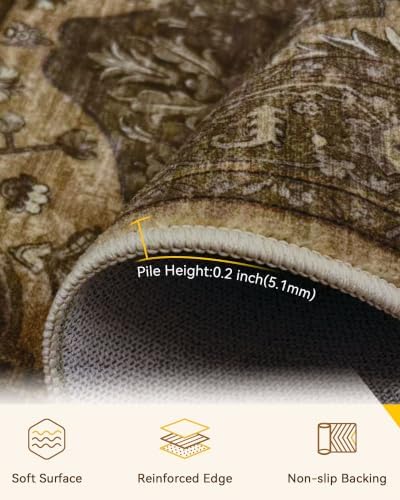 RELEANY Washable Area Rug, Runner 2'6"x12', Brown/Dark Brown - Image 3